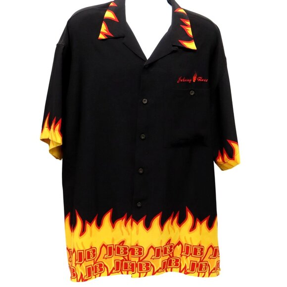 Johnny Blaze Button Up Flame Shirt Men's XXL Method Man Wu Tang Baggy Vtg Y2K - Picture 1 of 8